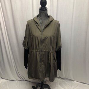 Champion Hooded Lightweight Jacket Womens Size XL Olive Green Black Layered Look